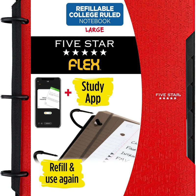 Five Star Flex Refillable Notebook + Study App 1 Inch O-Rings Binder with Pockets Tabs and Dividers, 220 Sheet Capacity, Includes 60 Sheets 8.5" x 11" College Ruled Paper, Amethyst (29328AB6)