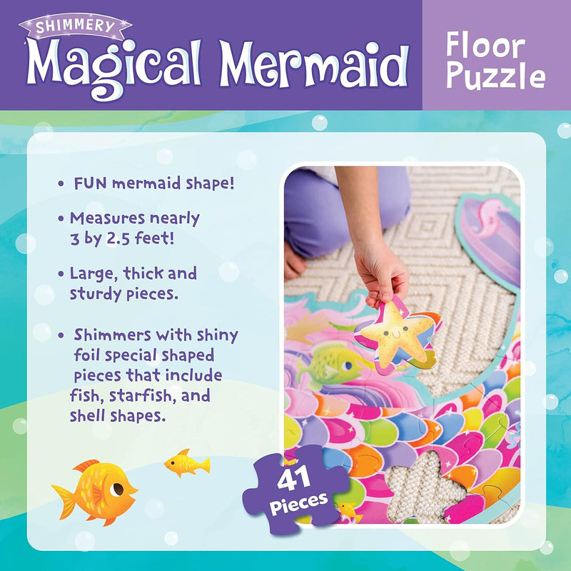 Peaceable Kingdom Shimmery Magical Mermaid 41-Piece Floor Puzzle for Ages 3+
