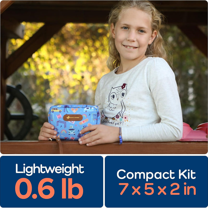 KeepGoing Travel First Aid Kit for Kids, 130 Pc. TSA-Approved Travel Size | Toddler First Aid Kit, Mini First Aid Kit for Car, Home, Purse, Diaper Bag & Backpack, Latex-Free Bandages