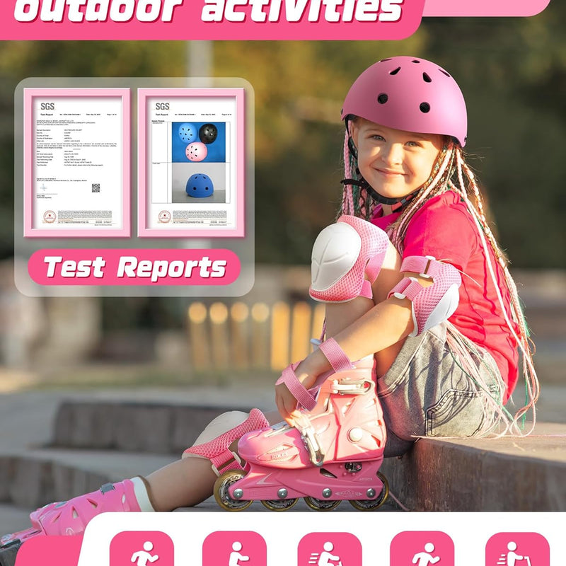 Adjustable Kids Bike Helmet Set for Ages 2-14, Multi-Sports Safety Gear with Knee and Elbow Pads