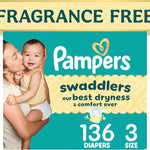 Pampers Swaddlers Diapers, Size 3 (13-26 lbs), 136 Count, Fragrance Free, Hypoallergenic, Absorbent, Pediatrician Recommended, Skin Safe