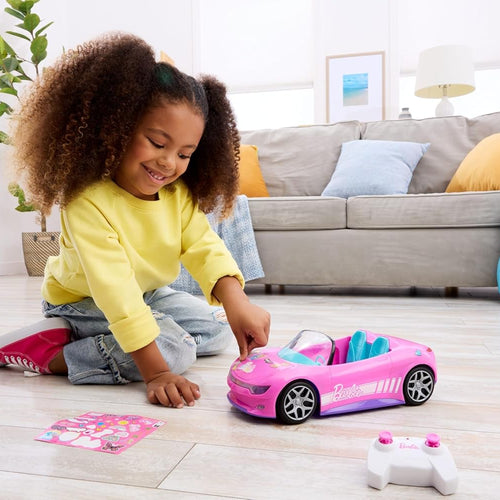 Hot Wheels Barbie RC Pink Convertible Car Remote Control Toy for Kids, 2 Barbie Doll Storage, Sticker Sheet Included