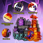 GobiDex Dinosaur Toys Magnetic Tiles Lava Cave Dinosaur World Set - Magnetic Building Blocks for Kids 3-5 5-7 Girls Boys Toys Age 4-6 6-8, STEM Sensory Toddler Birthday Gifts for 3+ Year Old Kids Toy