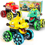Monster Truck Toys with Dinosaurs for Toddlers 1-3, Press-and-Go Lights-Up Trucks
