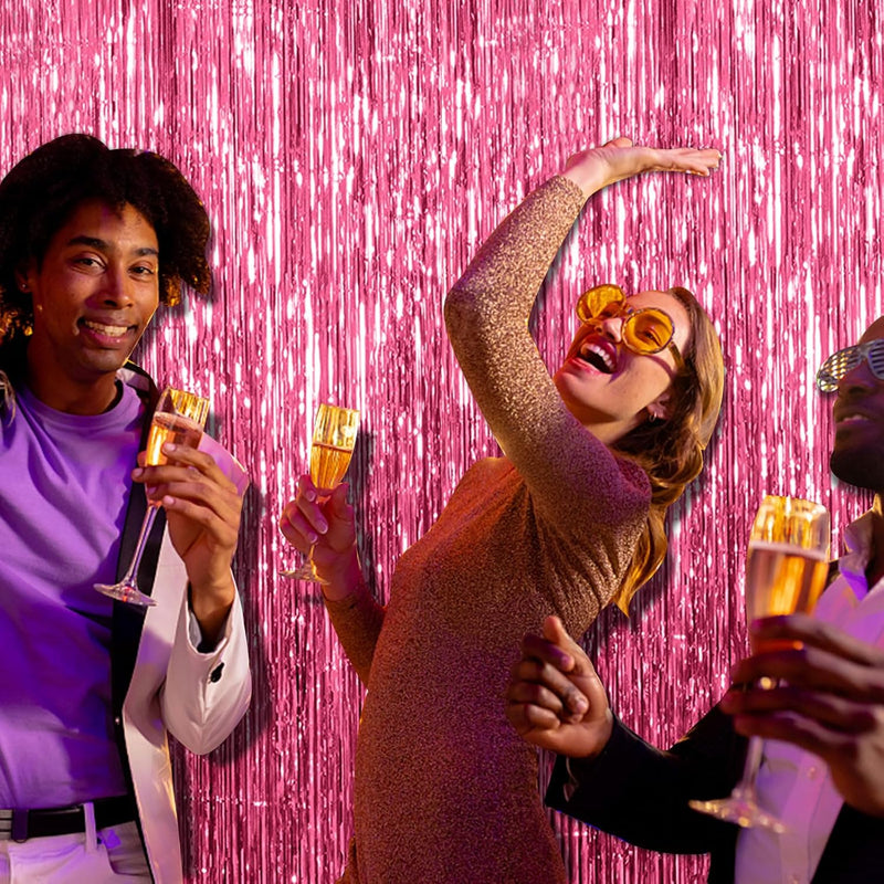 2-Pack Pink Foil Fringe Tinsel Party Backdrops for Birthdays, Bachelorettes, Graduations, and More