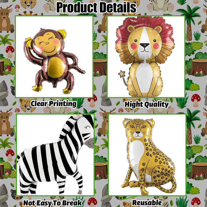 Jungle Safari Animals Balloons: Vibrant Foil Balloons for Kids' Wild One Zoo Birthday Party Decor