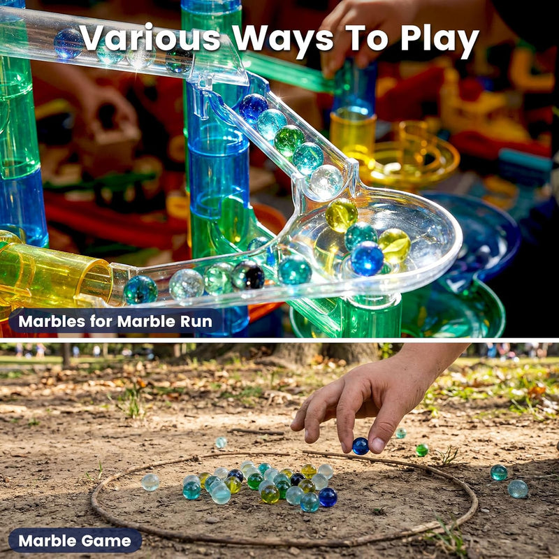 POPLAY 50 PCS Beautiful Player Marbles for Marble Games and STEM Learning - Premium Glass Marbles with Whistle