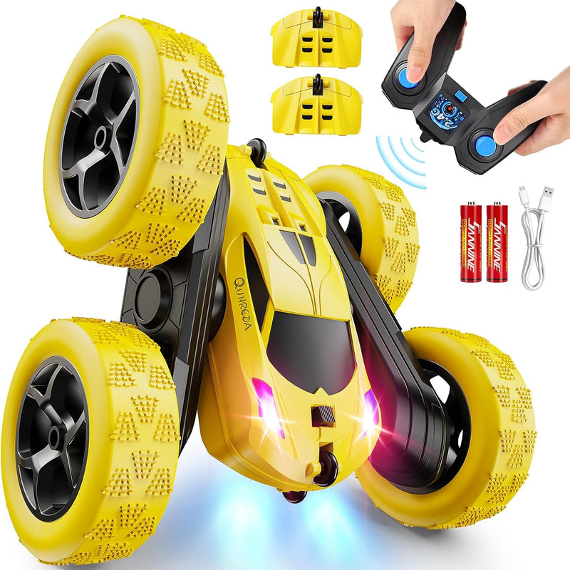 Qunreda 4WD RC Stunt Car for Kids, 2.4GHz, LED Lights, 360° Flips, Upgraded USB-C Batteries, 6-12 years old