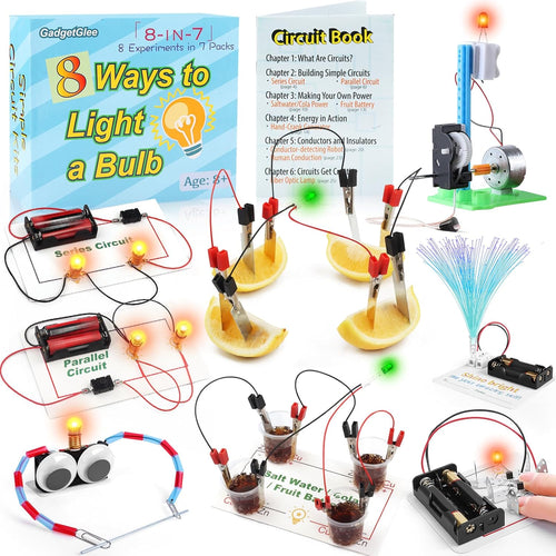 8-Circuit Science Experiment Kit for Kids Ages 8-12, STEM Electrical Light Bulb Experiments, Electric Circuit Building