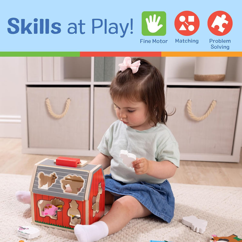 Melissa & Doug Take-Along Wooden Toy Barn with Farm Animals & Pop-Up Roof, Preschool Learning Toys