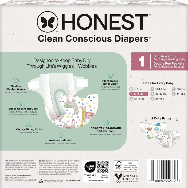 The Honest Company Diapers, All the Alpacas + Turtle Time, Size 1, 78 Count