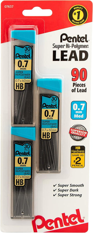 Pentel Super Hi-Polymer Refills, 0.7 mm Medium, HB, 180 Pieces of Lead (C27BPHB6)