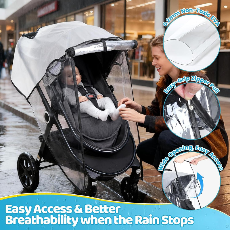Clear Stroller Rain Cover, Universal Fit Baby Travel Weather Shields | Waterproof Built-in Zipper Design, Breathable & Durable, Easy Access,Stroller Accessories Protects from Rain Wind Dust Snow