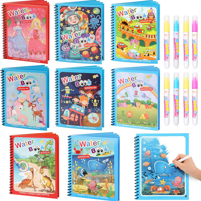 5-Pack Reusable Water Coloring Books for Toddlers, Mess-Free Portable Educational Doodle Toys