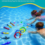 20Pcs Summer Pool Diving Swimming Toys for Kids Ages 3-12, Fun Swim Games Sinking Set, Underwater Dive Gifts with Storage Bag Include Torpedo Gems Shark Rings Sea Animals for Boys Girls