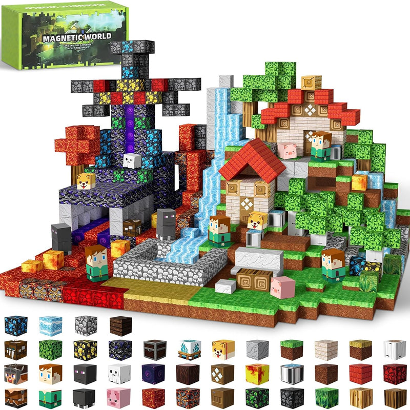 Intoypad 300PCS Magnetic Blocks for Kids, 0.8in Magnetic Building Block Toys for Boys Girls Age 3 4 5 6 7 8 9 10 Magnet Cubes Game Magnetic Tiles STEM Toys Christmas Birthday Gifts for Kids Toddlers