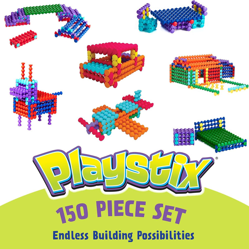 Playstix construction toy set for kids 4 and up, 150 pieces, color-coded building sticks for STEM and classroom use, easy to learn and play