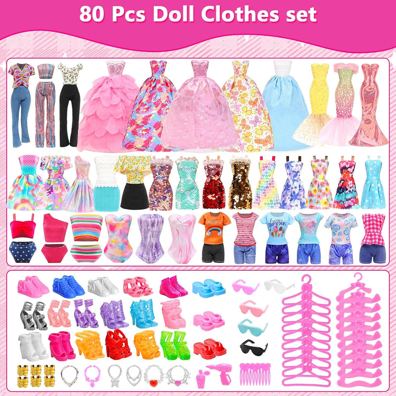 ENOCHT Doll Clothes and Accessories Including 5 Wedding Gowns 9 Fashion Dresses 3 Tops 3 Pants 1 Evening Dresses 2 Swimsuits Bikini 20 Hangers 18 Shoes and 22 Accessories Toys for 11.5 inch Doll