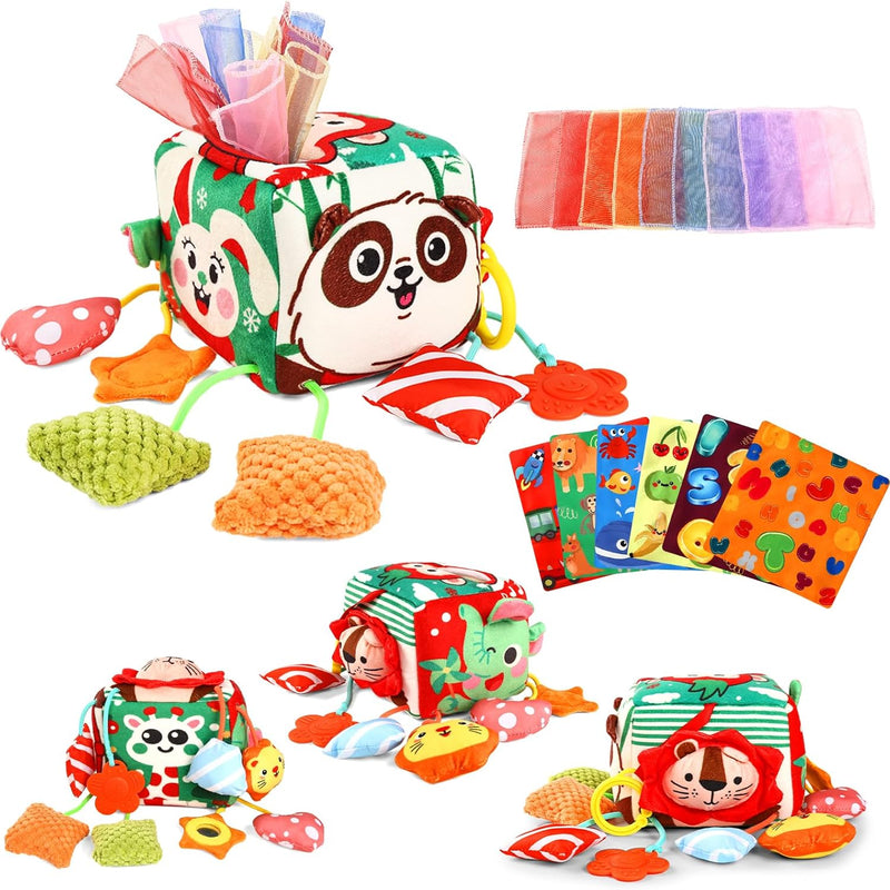 yogingo tissue box toy montessori for babies 6-12 months soft stuffed high contrast crinkle sensory toys