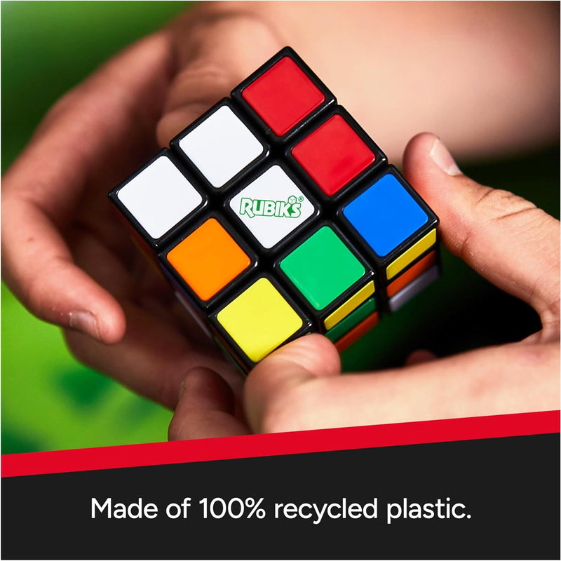 Rubik's Re-Cube 3x3 Cube Made with 100% Recycled Plastic, Color-Matching Puzzle for Ages 8 & Up