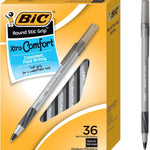 BIC Round Stic Grip Xtra Comfort Black Ballpoint Pens, Medium Point (1.2mm), 36-Count Pack, Perfect Writing Pens With Soft Grip for Superb Comfort and Control