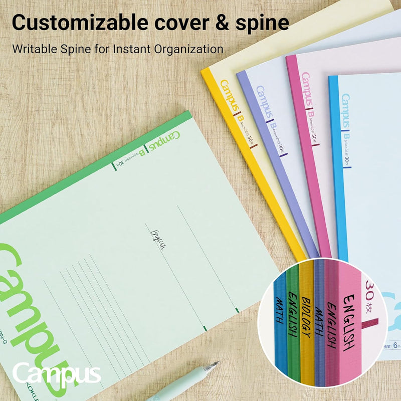 KOKUYO Composition Notebooks, 5 Pack Campus Semi-B5 Comp Book with B 6mm Ruled, 30 Sheets, Classic School Lined Notebook, Journal Notebook for Women Work Study Note Taking (NO-3CBNx5)