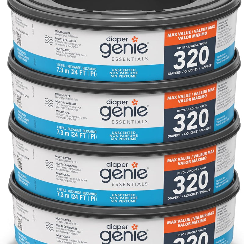 Diaper Genie Essentials Round Refill 8-Pack, Unscented, Fits Complete Pails