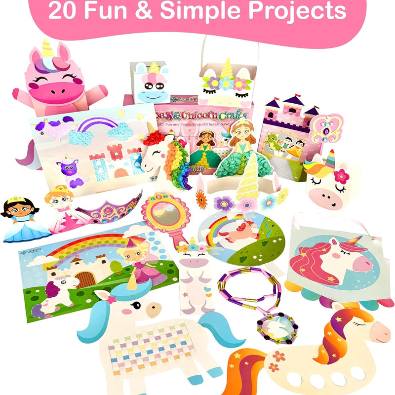 Craftikit® 20 Award-Winning Princess & Unicorn Crafts for Kids Ages 3-10 Years, All-Inclusive Toddler Arts and Craft Kits for Kids, Fun Toddler Craft Box for Girls in Preschool