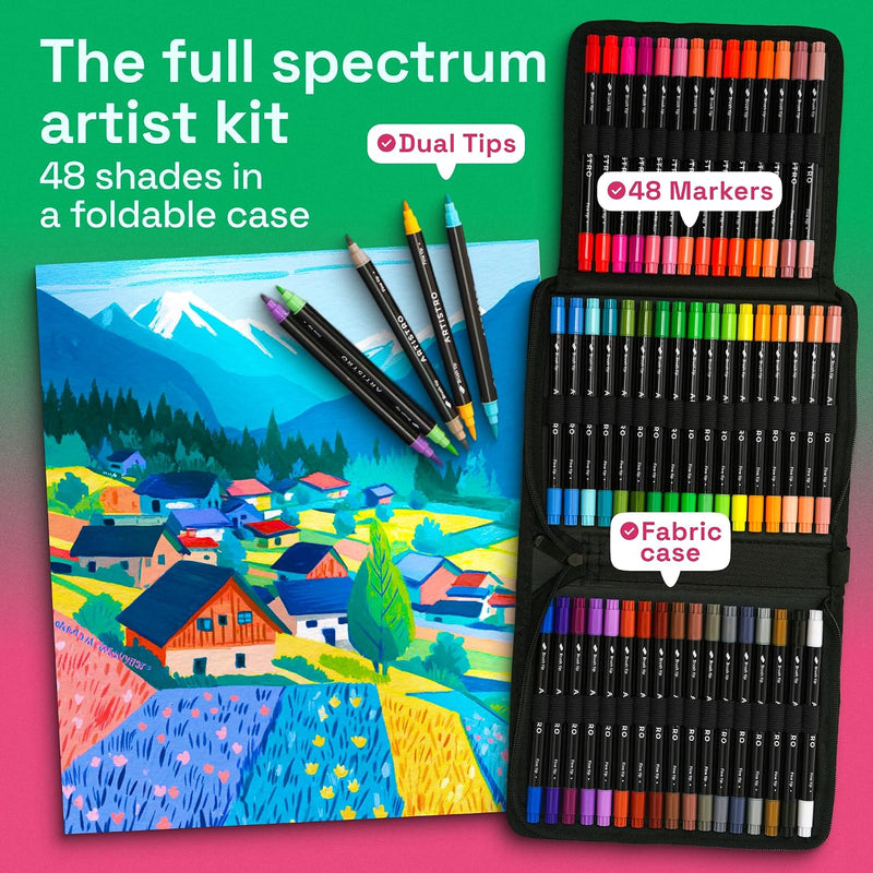 ARTISTRO Acrylic Paint Pens With Storage Bag for Calligraphy - Markers With Brush and Fine Precision Tips - Multisurface Painting for Fabric, Rock, Glass, and More