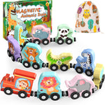 Zeoddler 11-Piece Magnetic Wooden Animals Train Set for Toddlers, Montessori Toys with Natural Wood and Double-Sided Printing
