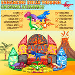 Coodoo Dinosaur Toys Magnetic Tiles Lava Dinosaur World Set - Magnetic Blocks Building for Kids 3-5 5-7 Girls Boys Toy Age 4-6 6-8, Classroom Must Haves Toddler Sensory for 3+ Year Old Kids Toys