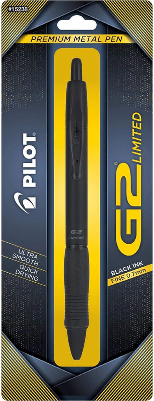 Pilot G2 Limited Refillable & Retractable Rolling Ball Gel Pen, Fine Point, Matte Black Barrel, 0.7 mm, Black Ink, Single Pen