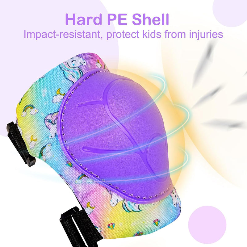 Fioday Kids Knee Pads Set with Adjustable Elbow Pads and Wrist Guard for Roller Skates Cycling Skateboard, 3-8 Years, Rainbow Unicorn