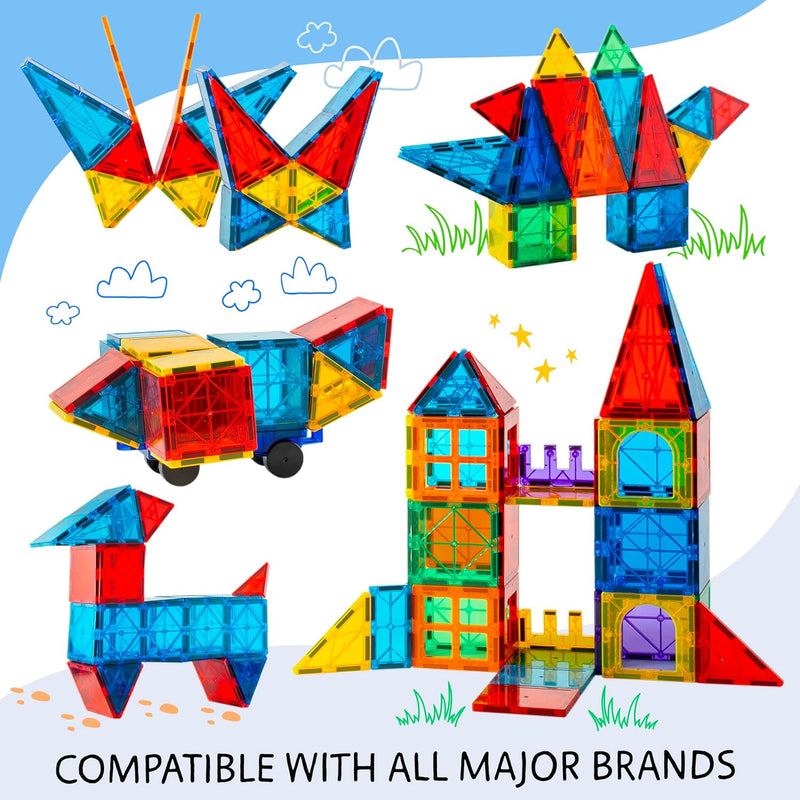 125PCS XL Magnetic Tiles Set with Storage Bag - Magnetic Building Tiles for Kids Ages 3-8, STEM Magnet Construction Toy