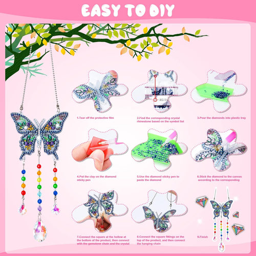 Crafts for Kids Ages 8-12, Birthday Gifts Presents Girls Diamond Art Kits | 6 7 8 9 10 Year Old Girls Gifts, Diamond Painting for Girl Toys Age 5-11 Wind Chimes Crystal Window Suncatcher for Home Decor
