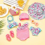Kajaia 8 Pcs 18 Inch Doll Clothes and Accessories Summer Dolls Swimsuits Beach Playsets Include Doll Swimsuit Bikini Dress Flip Flops Hat Sunglasses Handbag Swim Accessories for 18 Inch Girl Dolls
