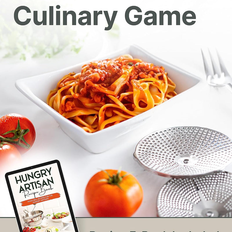 Hungry Artisan Stainless Steel Food Mill for Tomato Sauce & Canning | Great for tomato sauce, applesauce, baby food, mashed potatoes, puree, and canning, 3 interchangeable discs, dishwasher-safe
