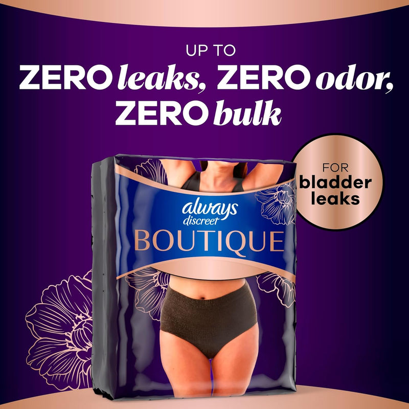 Always Discreet Boutique Incontinence and Postpartum Underwear for Women, Maximum Protection, Small/Medium, Black, 20 Count