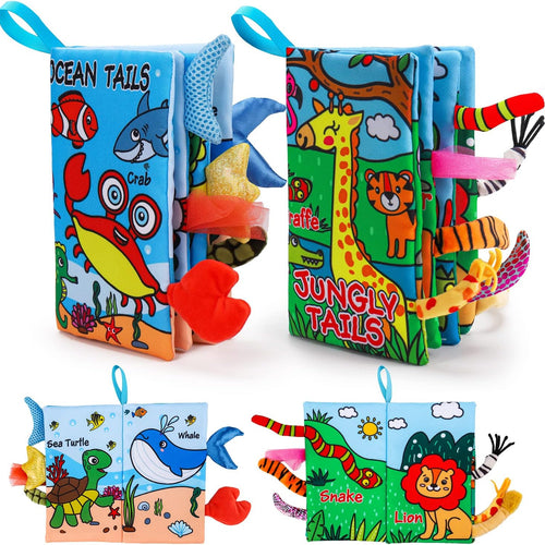 2PCS Baby Books Toys 0-6 Months Infant Tummy Time Sensory Travel Toys | 3 4 5 6 Month Crinkle Touch Feel Busy Soft Book for Babies 0-3-6-12 Month Newborn Essentials Must Haves Boy Girl Shower Gifts