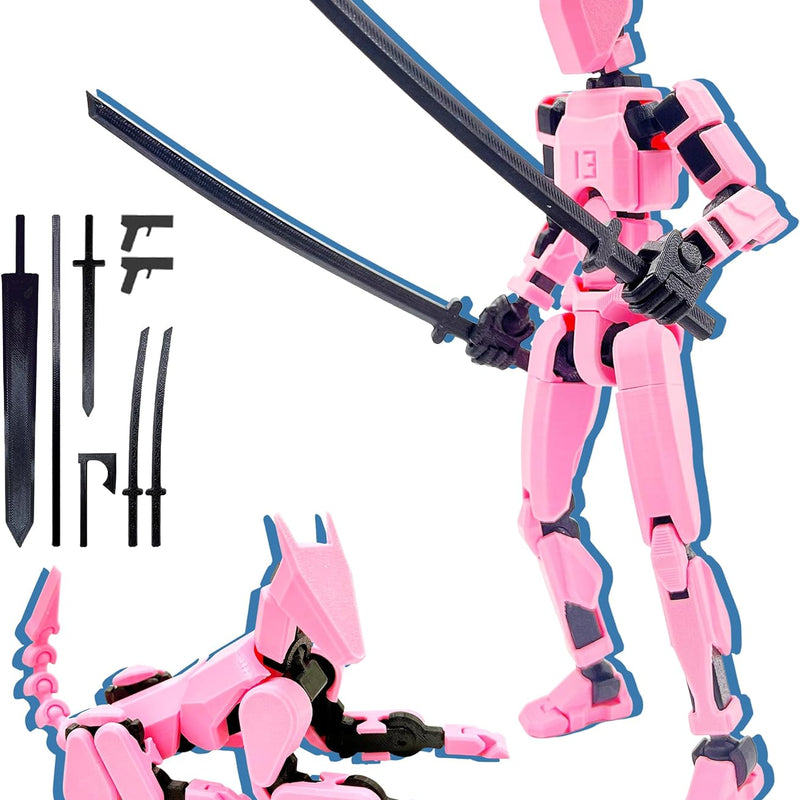 T13 3D Action Figure Set (Assembly Completed),Dummy Robot Titan 13 Action Figures,3D Printed Toys Multi-Jointed Movable (Black/Red)