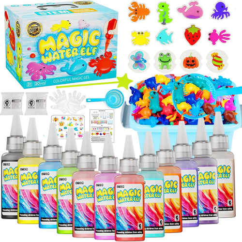 Magic Water Toy Elf Kit, Aqua Fairy Water Gel Kit for Kids, STEM Learning, DIY Craft Kit, 12 Magic Gels & 12 Molds, Age 3+