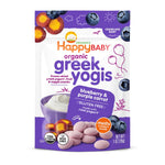 Happy Baby Organics Baby Snacks, Greek Yogis, Freeze Dried Yogurt &Veggie Fruit Snacks, Gluten Free Snack for Babies 9+ Months, Blueberry & Purple Carrot, 1 Ounce