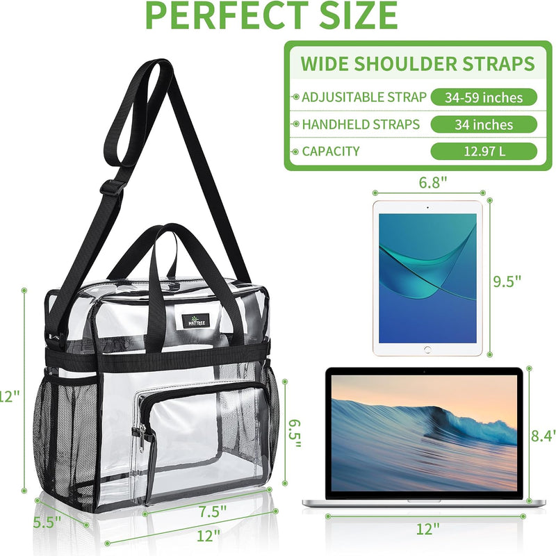 MAY TREE Clear Bag for Stadium Events, 12x5.5x12 Clear Tote Bag for Work | Non-detachable Reinforced Straps, Clear Tote Bag for Work, Sporting Events & Gym, Stadium Approved Transparent Bag