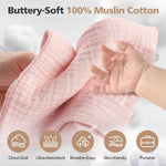 Baby Washcloths,Muslin Burp Cloths Towels for Newborns,Absorbent Cotton Bath Face Towel ，5 Pack, 12x12 Inches (Rosy Embrace)