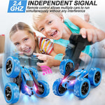 Qunreda 4WD RC Stunt Car for Kids, 2.4GHz, LED Lights, 360° Flips, Upgraded USB-C Batteries, 6-12 years old