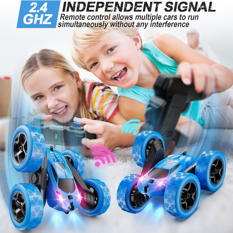 Qunreda 4WD RC Stunt Car for Kids, 2.4GHz, LED Lights, 360° Flips, Upgraded USB-C Batteries, 6-12 years old