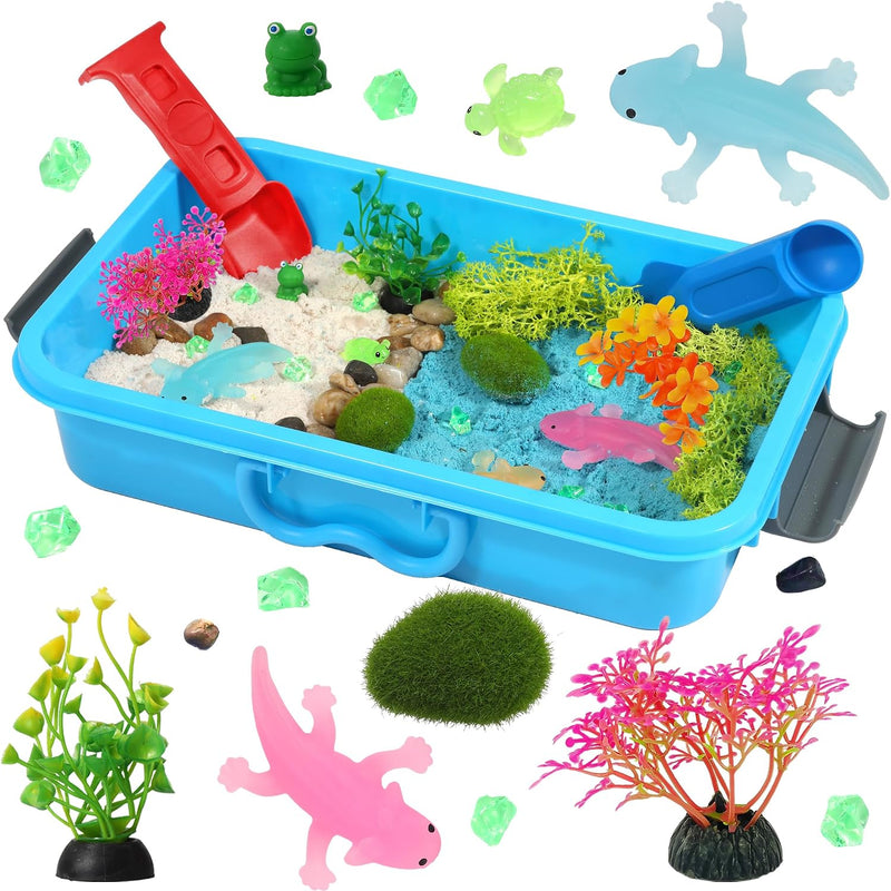 AGENTLAN Ocean Sensory Bin with Sensory Sand, Ocean Toys for Kids | Sand Kit with sea animals, Sea sand box sensory kit, Gift for toddlers ages 3+