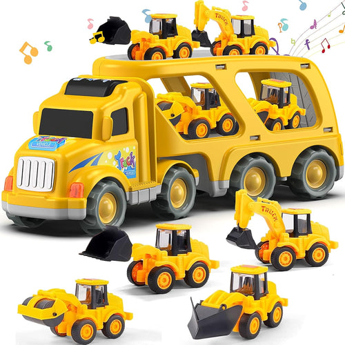 Veslier 5 in 1 Construction Truck Toy with 6 Mini Cars for Kids 3 4 5 6 Years Old