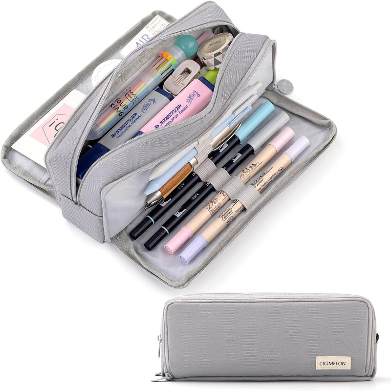 CICIMELON Large Capacity Pencil Case 3 Compartment Pouch Pen Bag for School Teen Girl Boy Men Women (Pink)