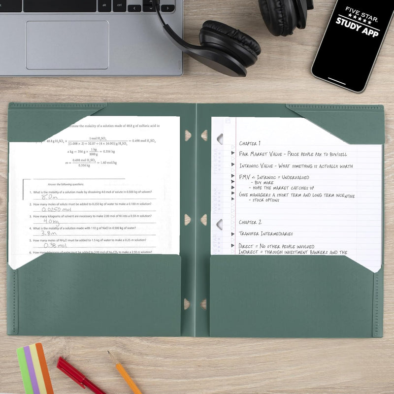 Five Star 2-Pocket Plastic Folder with Stay-Put Tabs, Fits 3-Ring Binder, Holds 8.5" x 11" Paper, Assorted Colors, 4 Pack (333420B)